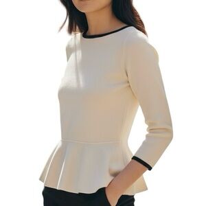 Ralph Lauren Cream With Black Trim Peplum Long Sleeved Top Size Large